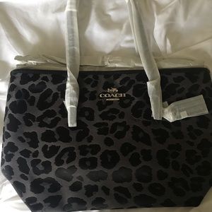 New Coach leopard jacquard zip tote.